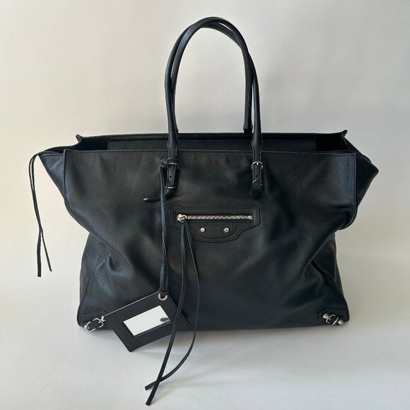 BALENCIAGA LARGE BLACK LEATHER PAPIER A4 TOTE BAG - Picture 1 of 14